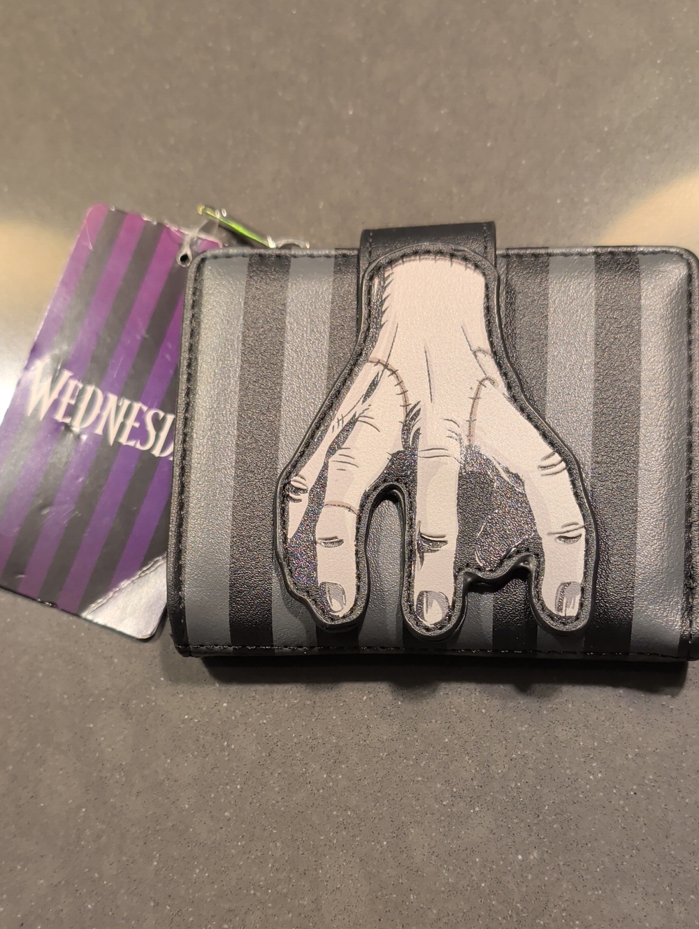 Wednesday Addams "Thing" Black & Gray Striped Wallet